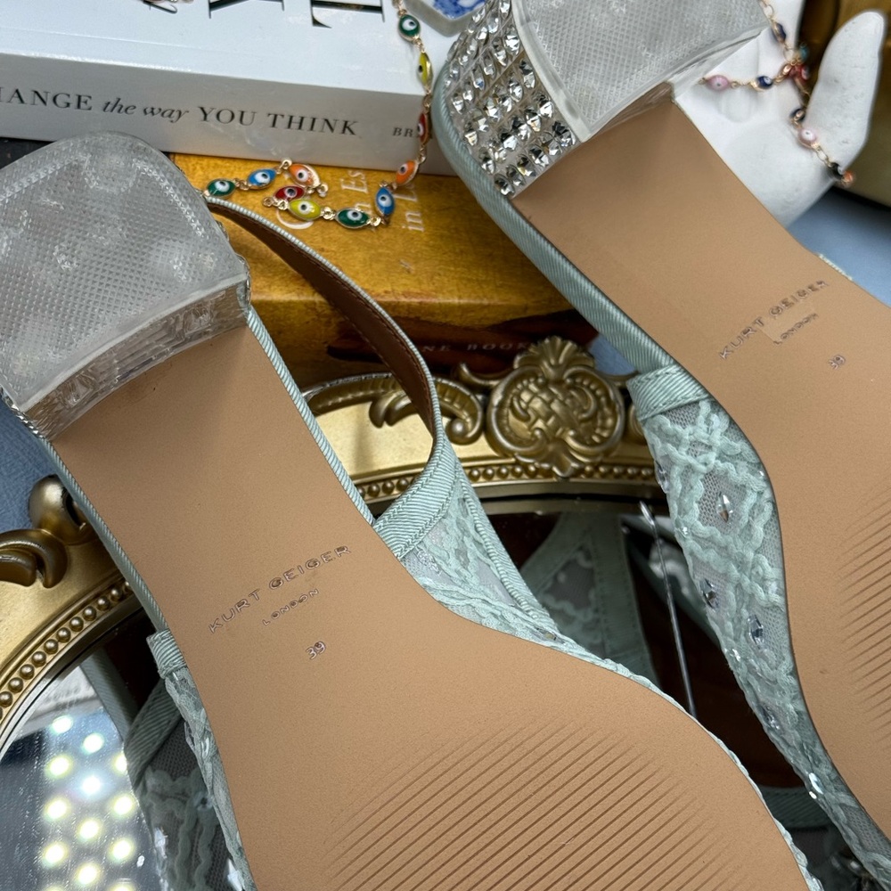 🆕 KURT GEIGER LONDON 🧿 NWOB Chelsea 60 Block Slingback Mules, Mint Green Sz8.5 - Picture 16 of 16